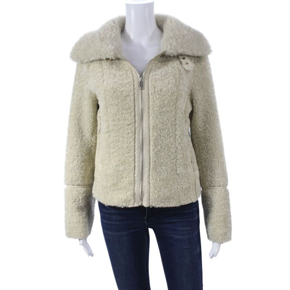 Rino & Pelle Womens Biker Jacket Beige Zip Long Sleeve Size 36